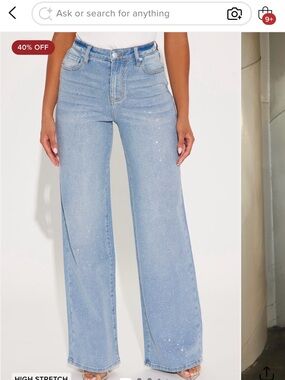 Plus Size Fashion Nova Zahra Embellished Straight Leg Jeans - Light Wash